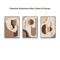 3 Pieces Japandi Wall Decor for Living Room Abstract Art Print with Frame in Brown - thumbnail 6