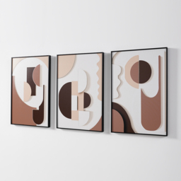 3 Pieces Japandi Wall Decor for Living Room Abstract Art Print with Frame in Brown - thumbnail 9