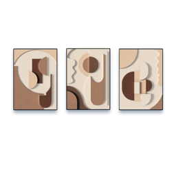 3 Pieces Japandi Wall Decor for Living Room Abstract Art Print with Frame in Brown - thumbnail 5