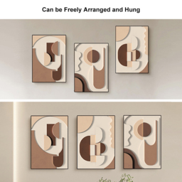 3 Pieces Japandi Wall Decor for Living Room Abstract Art Print with Frame in Brown - thumbnail 7