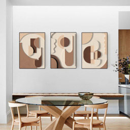 3 Pieces Japandi Wall Decor for Living Room Abstract Art Print with Frame in Brown - thumbnail 4