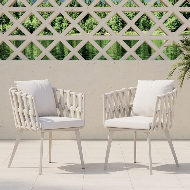 Outdoor Rope Weave & Aluminium Dining Chairs in Beige, Set of 2 - image 1