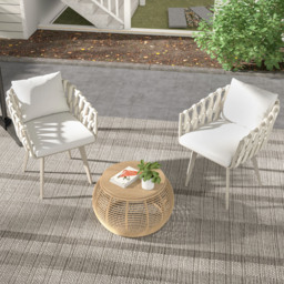 Outdoor Rope Weave & Aluminium Dining Chairs in Beige, Set of 2 - thumbnail 9