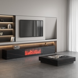 180 cm Electric Fireplace Wood Storage TV Stand with Remote Control for TVs Up to 180 cm - thumbnail 6