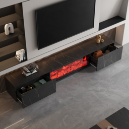 180 cm Electric Fireplace Wood Storage TV Stand with Remote Control for TVs Up to 180 cm - thumbnail 4