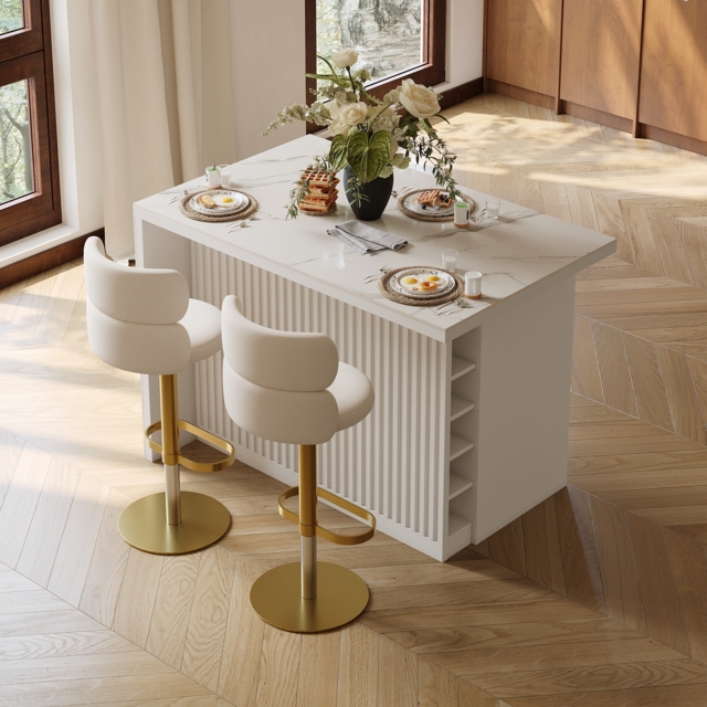 Modern 127 cm Glossy Sintered Stone Kitchen Island with Storage, White - image 1
