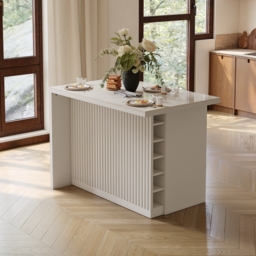 Modern 127 cm Glossy Sintered Stone Kitchen Island with Storage, White - thumbnail 4