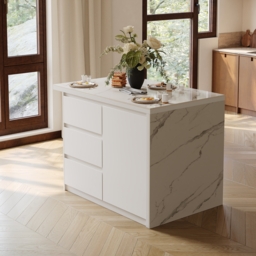 Modern 127 cm Glossy Sintered Stone Kitchen Island with Storage, White - thumbnail 6