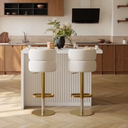 Modern 127 cm Glossy Sintered Stone Kitchen Island with Storage, White - thumbnail 3