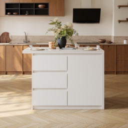 Modern 127 cm Glossy Sintered Stone Kitchen Island with Storage, White - thumbnail 7