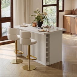 Modern 127 cm Glossy Sintered Stone Kitchen Island with Storage, White - thumbnail 2