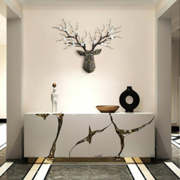 Antique Bronze Deer Head Wall Decor White Cherry Blossom Artificial Flower Arrangement - thumbnail 4