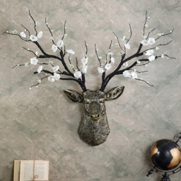 Antique Bronze Deer Head Wall Decor White Cherry Blossom Artificial Flower Arrangement - thumbnail 5