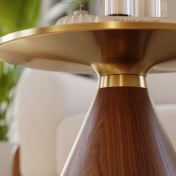 Sintered Stone Round Coffee Table 2 Pieces Set Modern Walnut Living Room Furniture - thumbnail 7