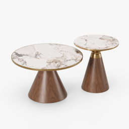 Sintered Stone Round Coffee Table 2 Pieces Set Modern Walnut Living Room Furniture - thumbnail 9