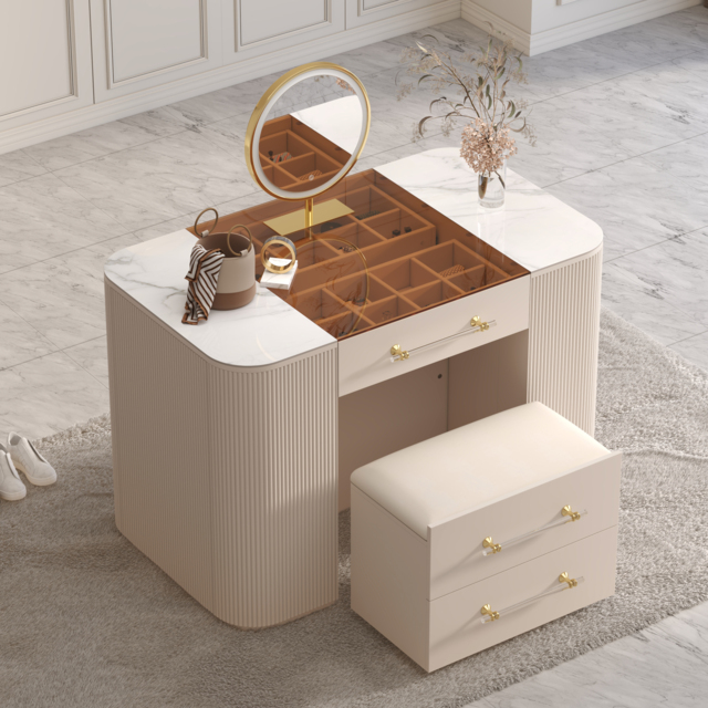 120 cm Tempered Glass Top Closet Island with Mirror & Jewellery Storage Dresser Vanity - image 1
