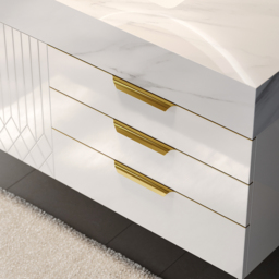 Aro 90 cm White Wall Mounted Bathroom Vanity Drawers Faux Marble Top - thumbnail 7