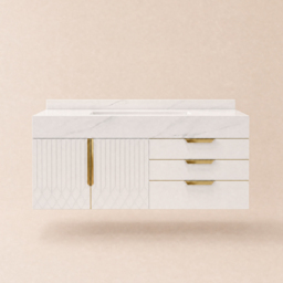 Aro 90 cm White Wall Mounted Bathroom Vanity Drawers Faux Marble Top - thumbnail 9