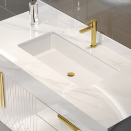 Aro 90 cm White Wall Mounted Bathroom Vanity Drawers Faux Marble Top - thumbnail 6