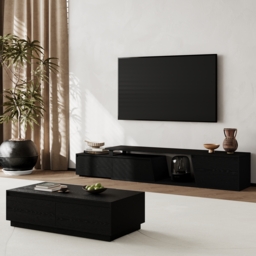 Fero Mid-Century Extendable TV Stand & Block Coffee Table Set - thumbnail 2
