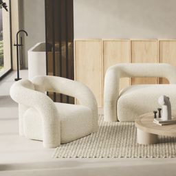 Japandi White Boucle Accent Chair Shaggy Armchair for Living Room - thumbnail 8