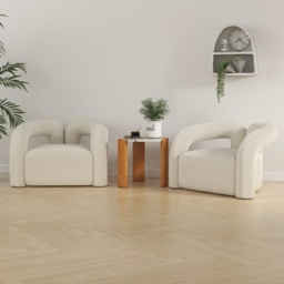 Japandi White Boucle Accent Chair Shaggy Armchair for Living Room - thumbnail 3
