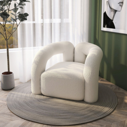 Japandi White Boucle Accent Chair Shaggy Armchair for Living Room - thumbnail 1