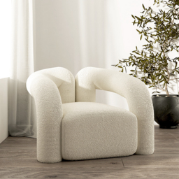 Japandi White Boucle Accent Chair Shaggy Armchair for Living Room - thumbnail 2