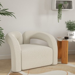 Japandi White Boucle Accent Chair Shaggy Armchair for Living Room - thumbnail 6