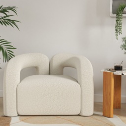 Japandi White Boucle Accent Chair Shaggy Armchair for Living Room - thumbnail 4