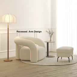 Japandi White Boucle Accent Chair Shaggy Armchair for Living Room - thumbnail 9
