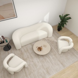 Japandi White Boucle Accent Chair Shaggy Armchair for Living Room - thumbnail 7