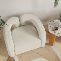 Japandi White Boucle Accent Chair Shaggy Armchair for Living Room - thumbnail 5