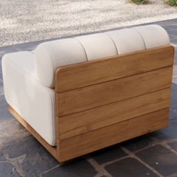 Outdoor Warm White Teak & Aluminium Swivel Lounge Chair Modern Patio Deep Seat Chair - thumbnail 8