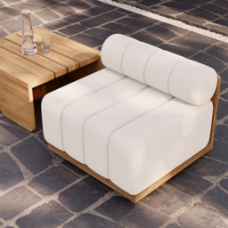 Outdoor Warm White Teak & Aluminium Swivel Lounge Chair Modern Patio Deep Seat Chair - thumbnail 7
