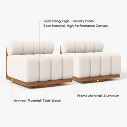 Outdoor Warm White Teak & Aluminium Swivel Lounge Chair Modern Patio Deep Seat Chair - thumbnail 9