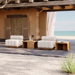 Outdoor Warm White Teak & Aluminium Swivel Lounge Chair Modern Patio Deep Seat Chair - thumbnail 3