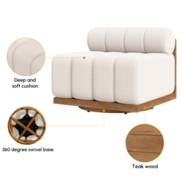 Outdoor Warm White Teak & Aluminium Swivel Lounge Chair Modern Patio Deep Seat Chair - thumbnail 5