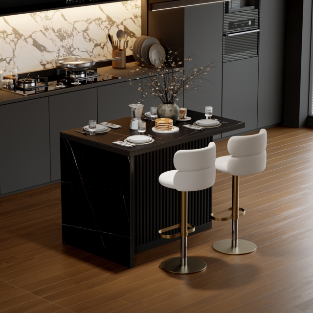 Modern 127 cm Matte Sintered Stone Kitchen Island with Storage, Black - image 1