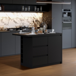 Modern 127 cm Matte Sintered Stone Kitchen Island with Storage, Black - thumbnail 6
