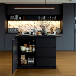 Modern 127 cm Matte Sintered Stone Kitchen Island with Storage, Black - thumbnail 5