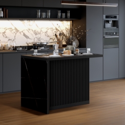 Modern 127 cm Matte Sintered Stone Kitchen Island with Storage, Black - thumbnail 4