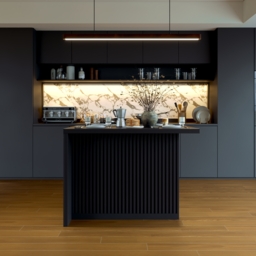 Modern 127 cm Matte Sintered Stone Kitchen Island with Storage, Black - thumbnail 3