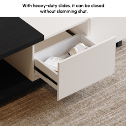 Quoint 1750mm Modern White & Black Coffee Table Retracted & Extendable with 2-Drawer - thumbnail 7