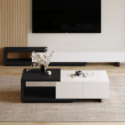 Quoint 1750mm Modern White & Black Coffee Table Retracted & Extendable with 2-Drawer - thumbnail 5