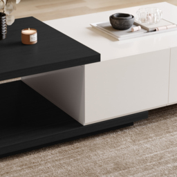 Quoint 1750mm Modern White & Black Coffee Table Retracted & Extendable with 2-Drawer - thumbnail 2
