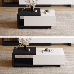 Quoint 1750mm Modern White & Black Coffee Table Retracted & Extendable with 2-Drawer - thumbnail 6