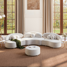 3700mm 4-Piece Curved Velvet Sectional Sofa with Ottoman & Pillows - thumbnail 2