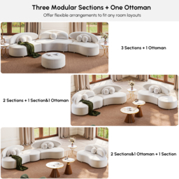3700mm 4-Piece Curved Velvet Sectional Sofa with Ottoman & Pillows - thumbnail 7