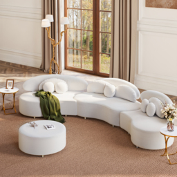 3700mm 4-Piece Curved Velvet Sectional Sofa with Ottoman & Pillows - thumbnail 6